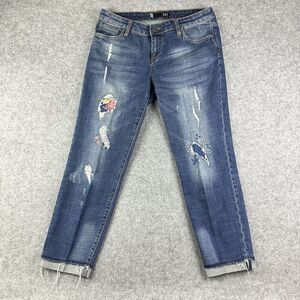 Kut From the Kluth KFTK Uma Boyfriend Jeans Womens 6 Distressed Patchwork Cuffed